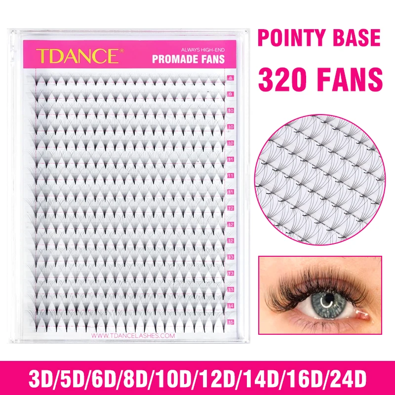 TDANCE 320Fans 16Lines Premade Volume Fans 3D/5D/6D/8D/10D/12D/14D/16D/24D Pointy Base Middle Stem Faux Mink Extension Eyelashes