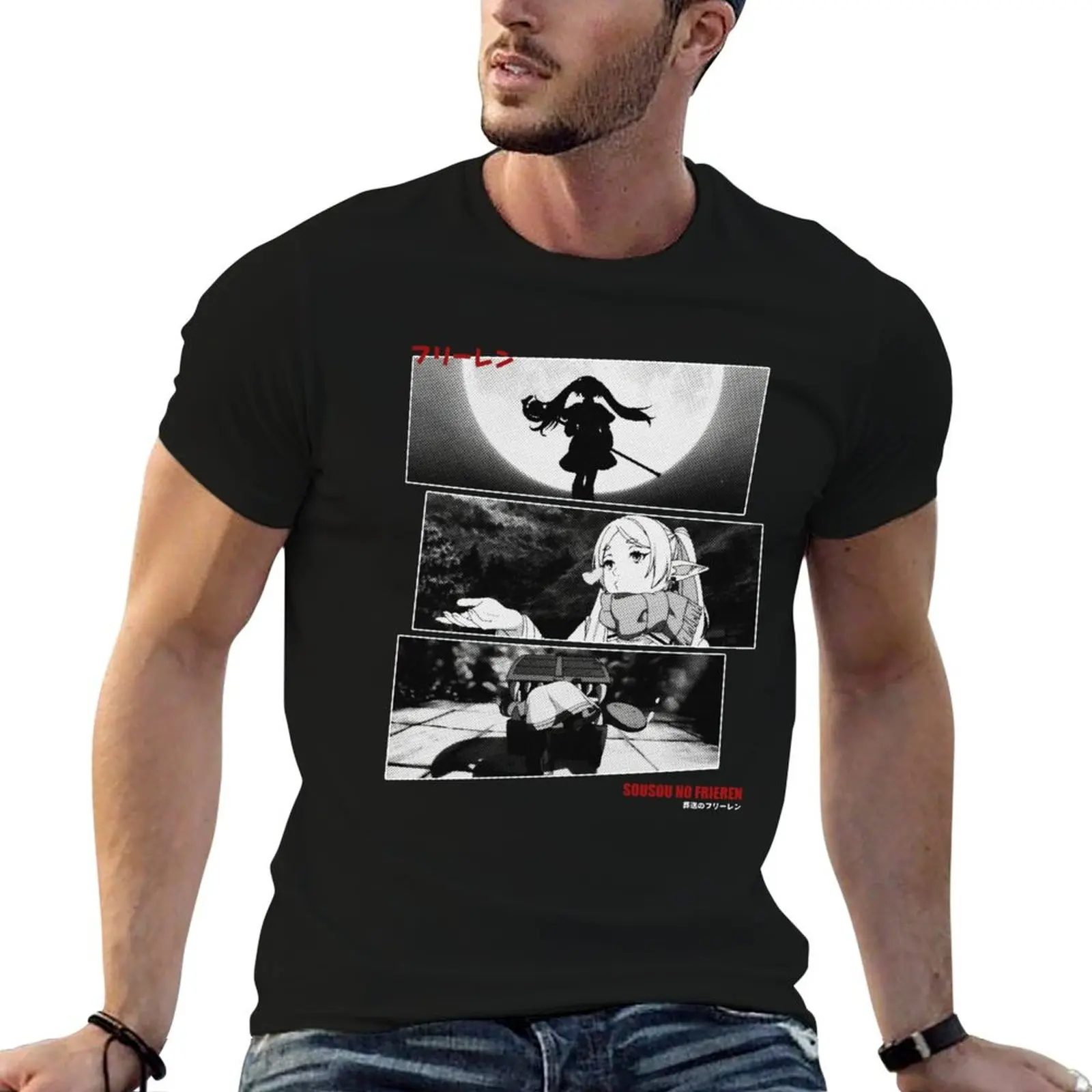Sousou No Frieren Frieren Halftone Design T-Shirt Basic Short Sleeve Cotton Blend T-Shirt