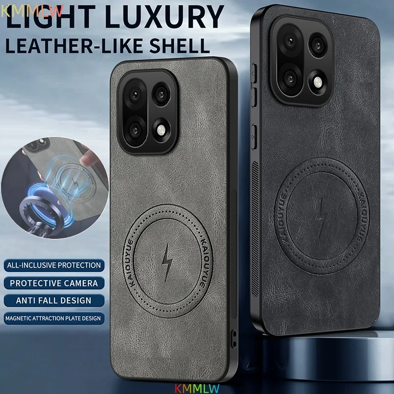 For OnePlus 15 Case Luxury PU Leather Skin Magnetic Magsafe Protective Back Cover For OnePlus 15 Phone Shell