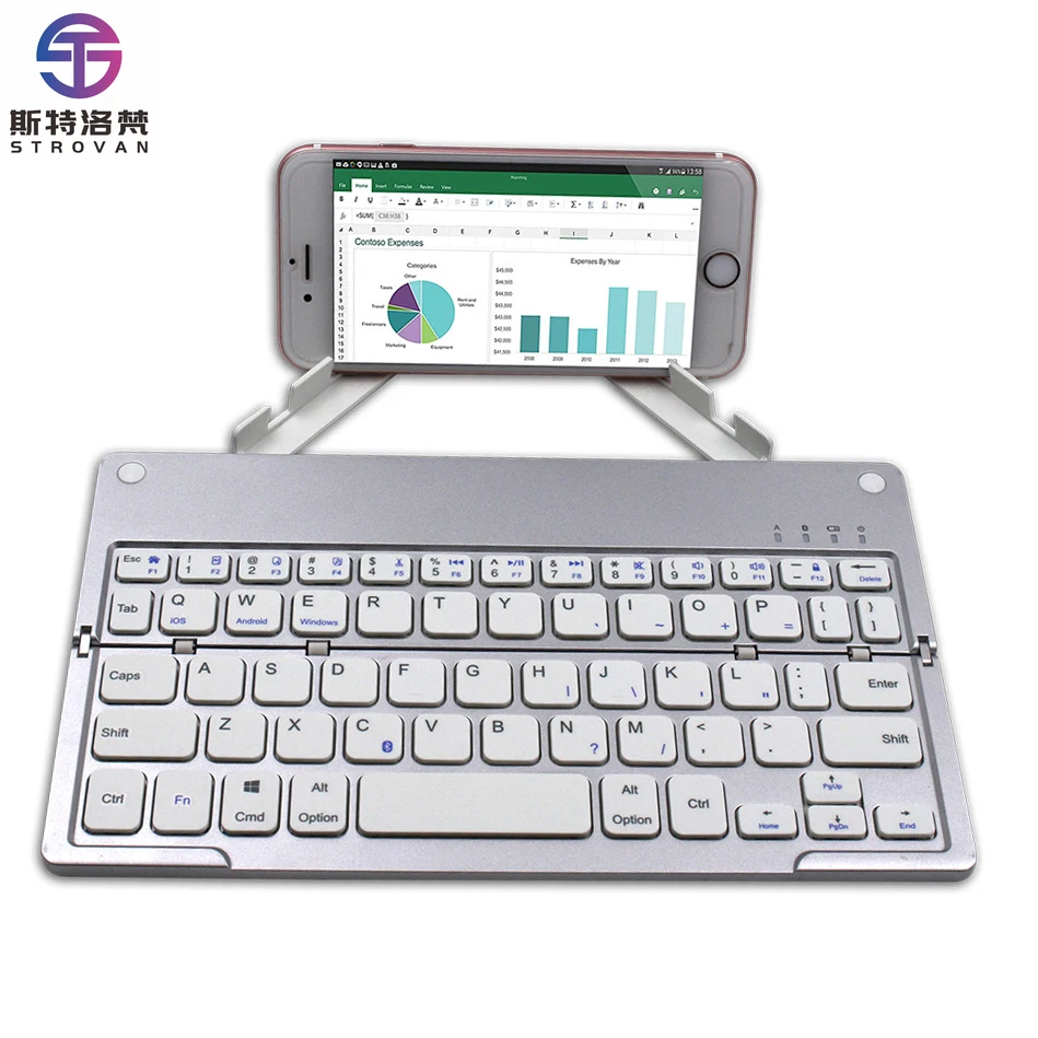 

Slim Wireless Folding Mini Keyboard 78-Key with USB 3.0 and Phone/Tablet Holder