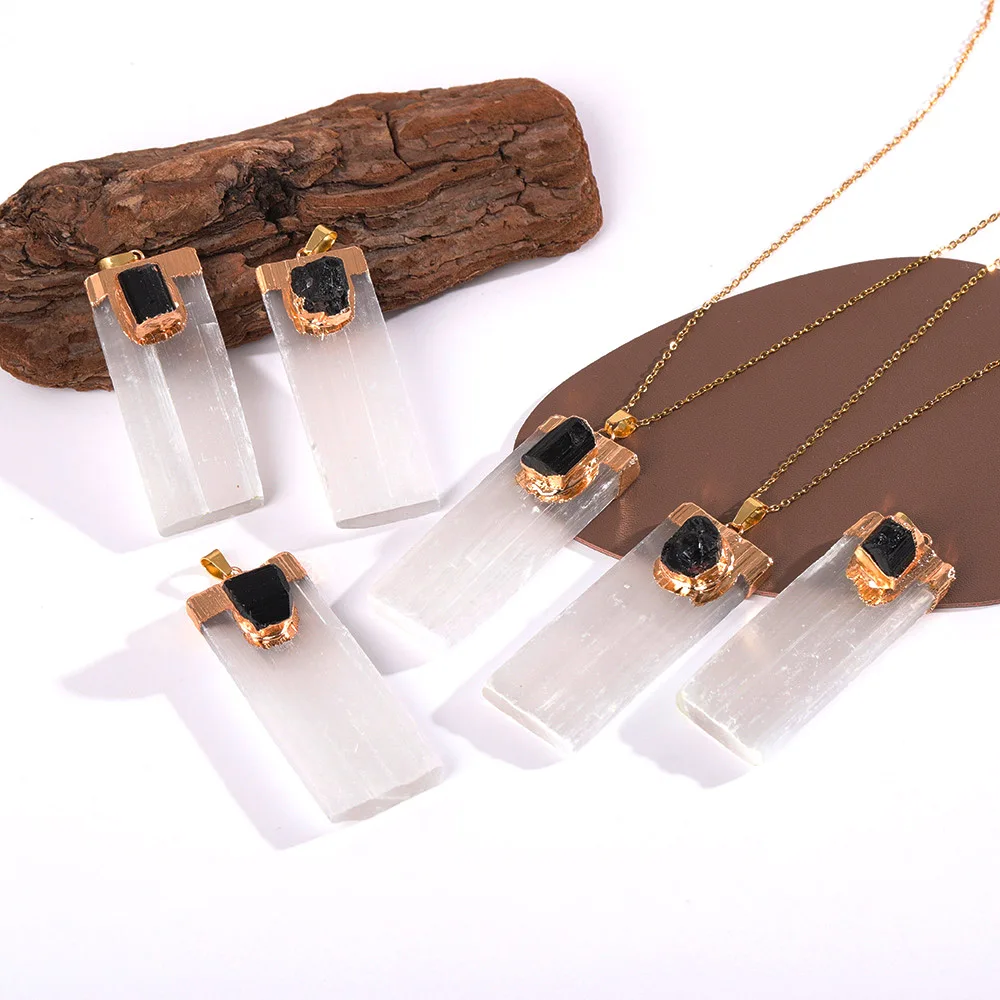 1 Stück natürlicher Selenit, weißer Gips, schwarzer Turmalin, Kristallquarz, Reiki-Edelstein zum Reinigen, DIY-Geschenk – Detail 6