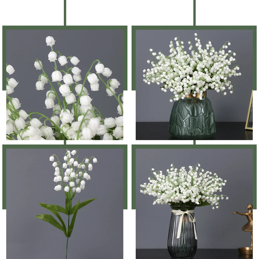 

6Pcs Lifelike Lily of The Valley Flowers Bright Color Dense Leaves for Bedroom Living Room Decoration Photo Props