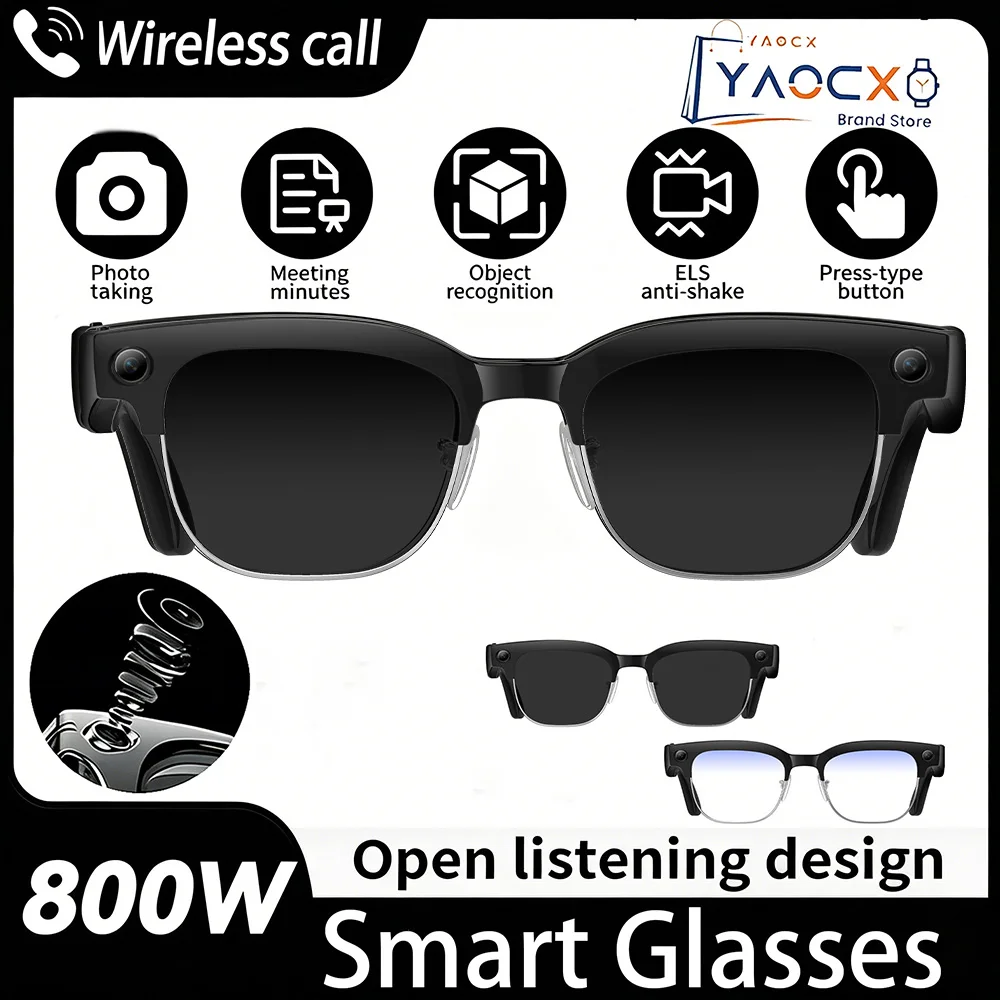 

NEW 2026 Fashion AI Smart Glasses 4K ULTRA HD Al Voice Wake-up AI Translation AI Question BT Call 800W Pixel HD Smart Glasses
