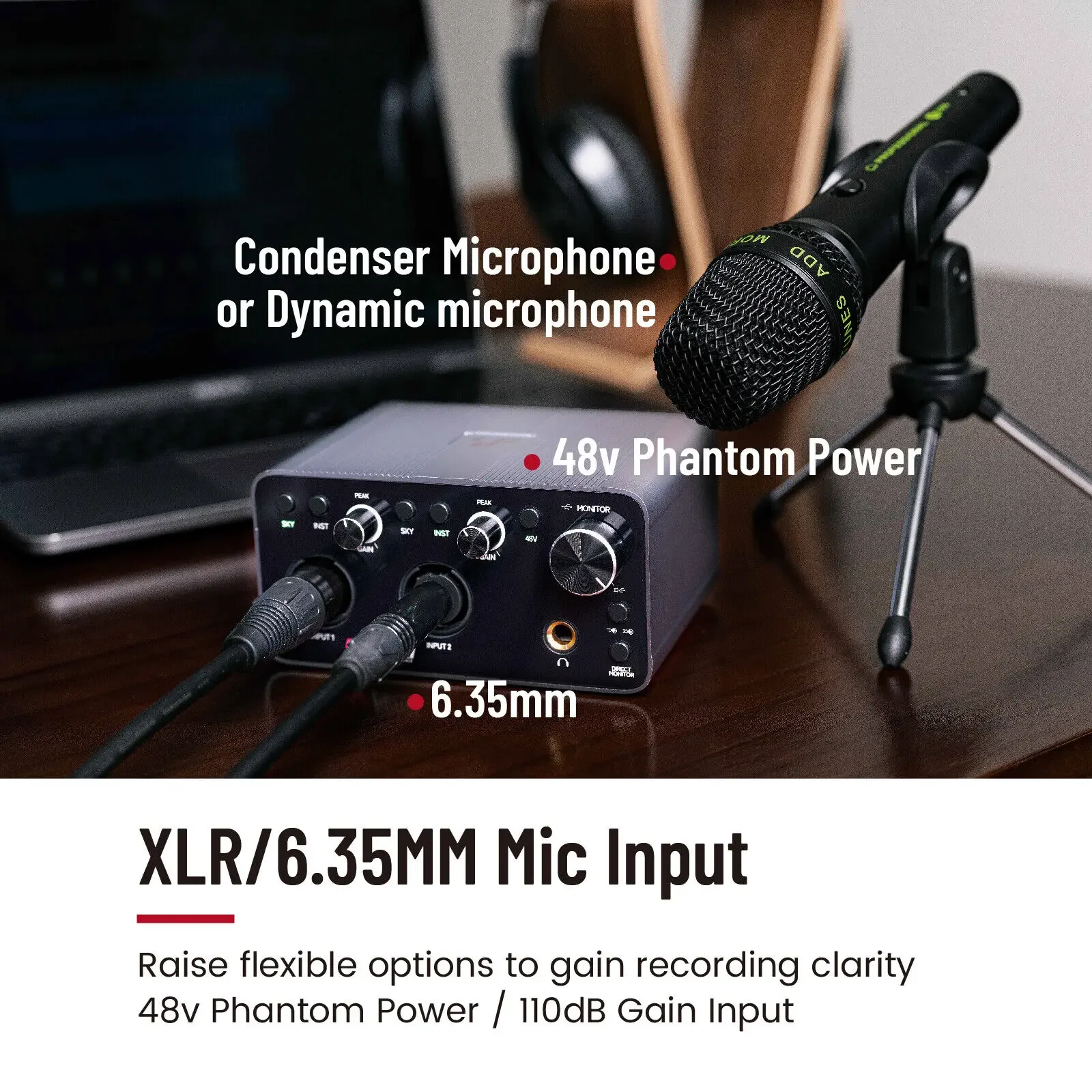 Sf2401 واجهة صوت USB مزدوجة Xlr 2 ميكروفون لتسجيل البث والبث ونظام Mac Windows Android Ios