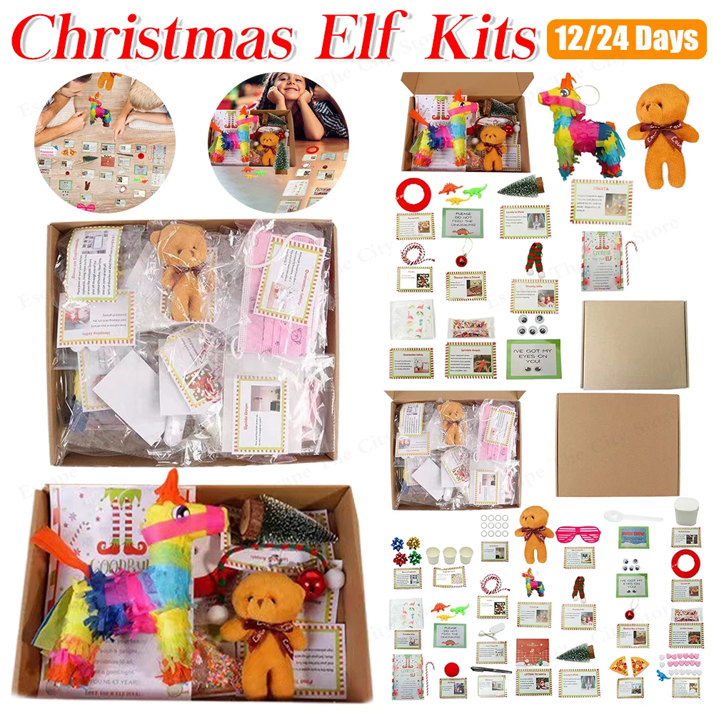 2024 Elf Kit 12/24 Days of Christmas Fun Elf Activities Props Christmas Countdown Present Box for Children Friends Family