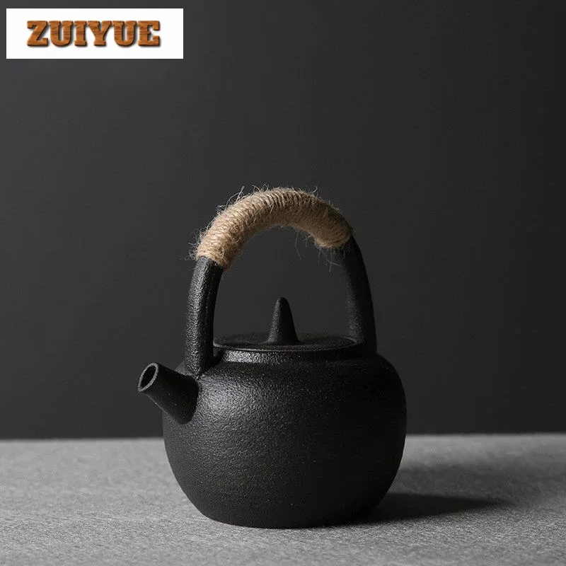 

200ml Japanese Coarse Pottery Girder Pot Retro Mini Ceramic Trumpet Teapot Handmade Stone Tea Maker Kettle Kung Fu Tea Set Gift