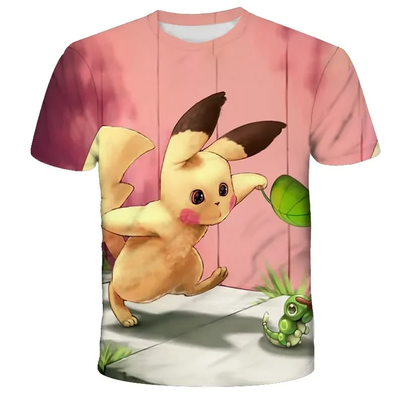 Neue 26 Sommer Japanische Anime Pikachu 3D Schnelltrocknende T-Shirts, Übergrößen Herrenbekleidung Kinderbekleidung Geschenk Familien-Partnerlook – Detail 2