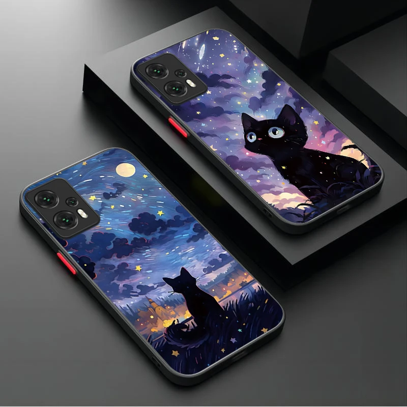 Funda de teléfono de gato negro con cielo estrellado para Xiaomi Poco X7 X6 X5 X4 GT X3 NFC F6 F5 F4 F3 GT M5 M5S M6 Pro 4G 5G C55 C65 C75 C61 C71