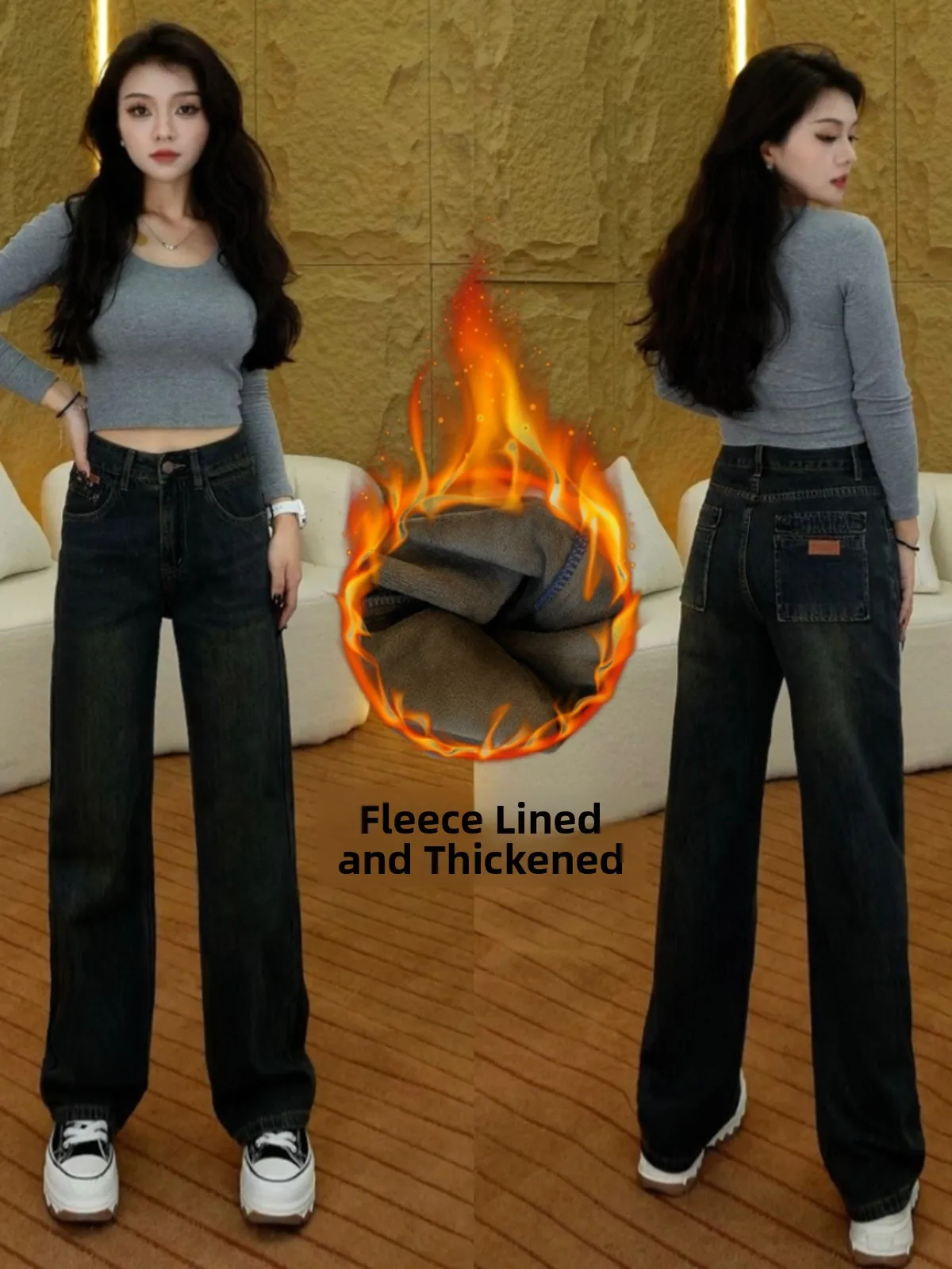 

High Waist Slim Wide Leg Jeans Women's Faion Casual Loose Slimming Small Size Denim Pants Autumn New Sle European And Kor...