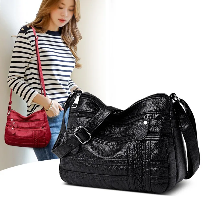 Fashion Women Bag Pu Soft Leather Shoulder Bag Multi-layer Crossbody Bag Quality Small Bag Brand Red Handbag Purses