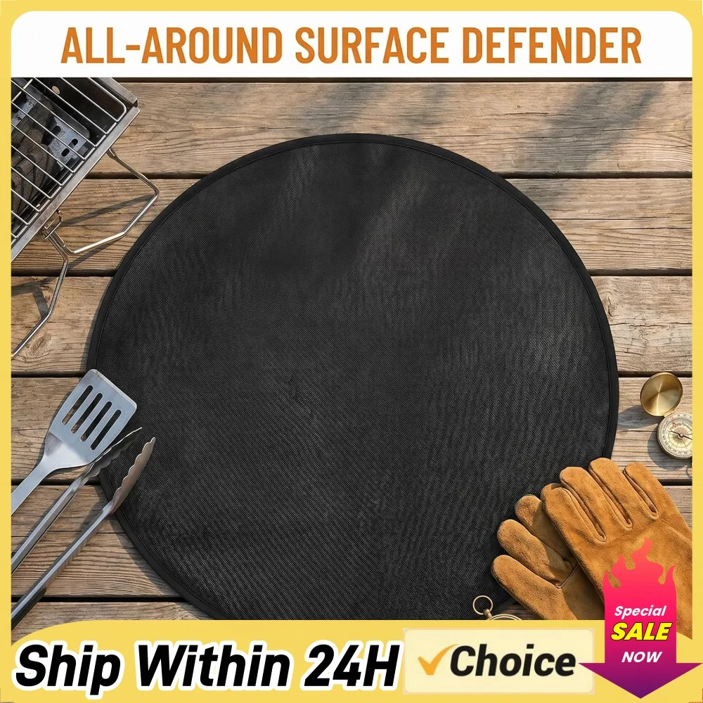 24 Inch Fire Pit Mat 3-Layer Round Fireproof Mat Heat Insulated Fibreglass Silicone BBQ Mats for Decking Grass Patio Protector