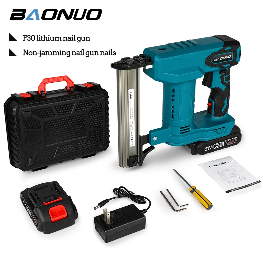 Cordless Electric Nail Gun, Lithium Battery F30 Straight Nailer, Portable Wireless Woodworking Stapler for Nailing
