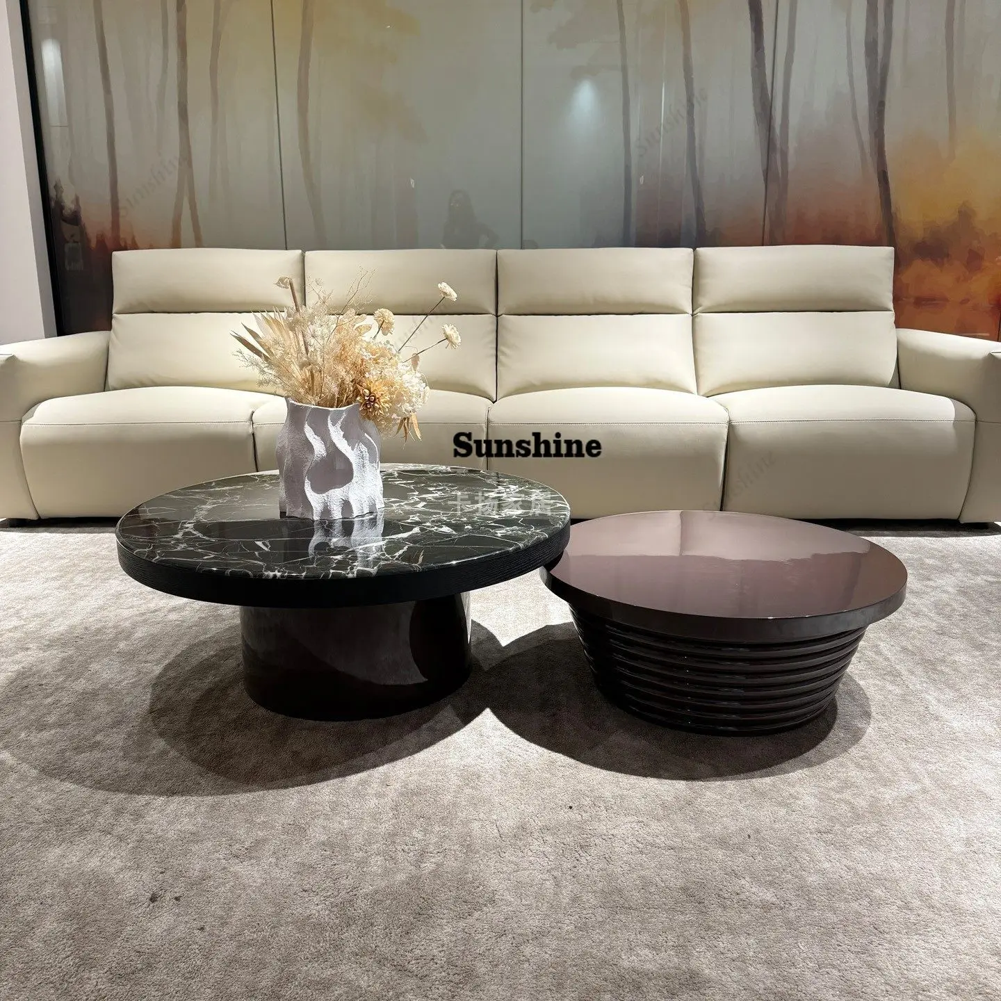 

Modern simple natural luxury stone size round coffee table combination