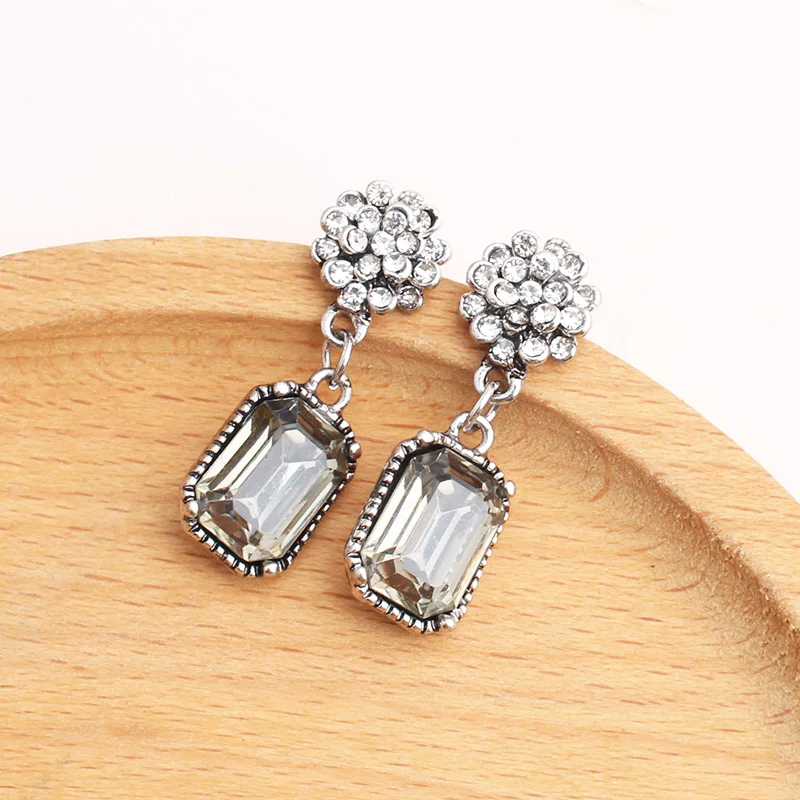 LUBOV Multiple Crystal Stone Drop Earrings Square Candy Color Dangle Earrings for Women Christmas Party Gift Jewelry