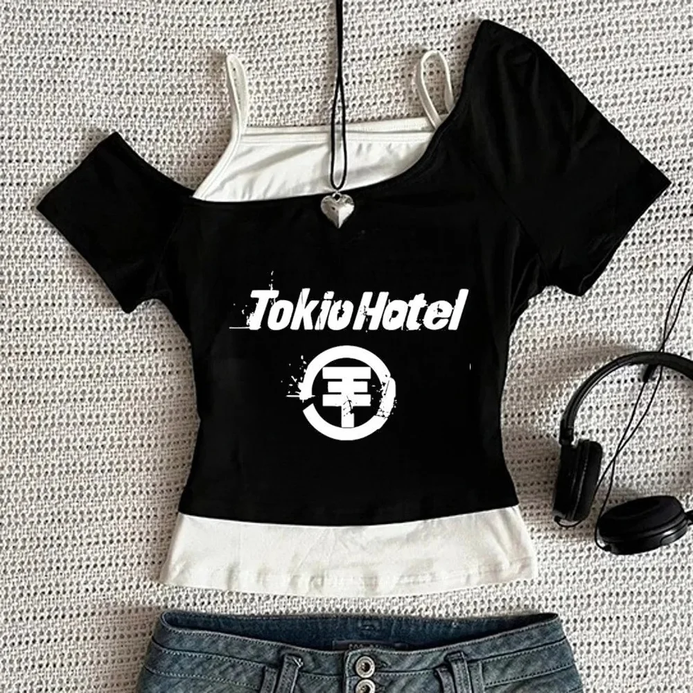 Tokio Hotel crop top teen gothic cutecore meme tshirt emo cutecore anime graphic cheap