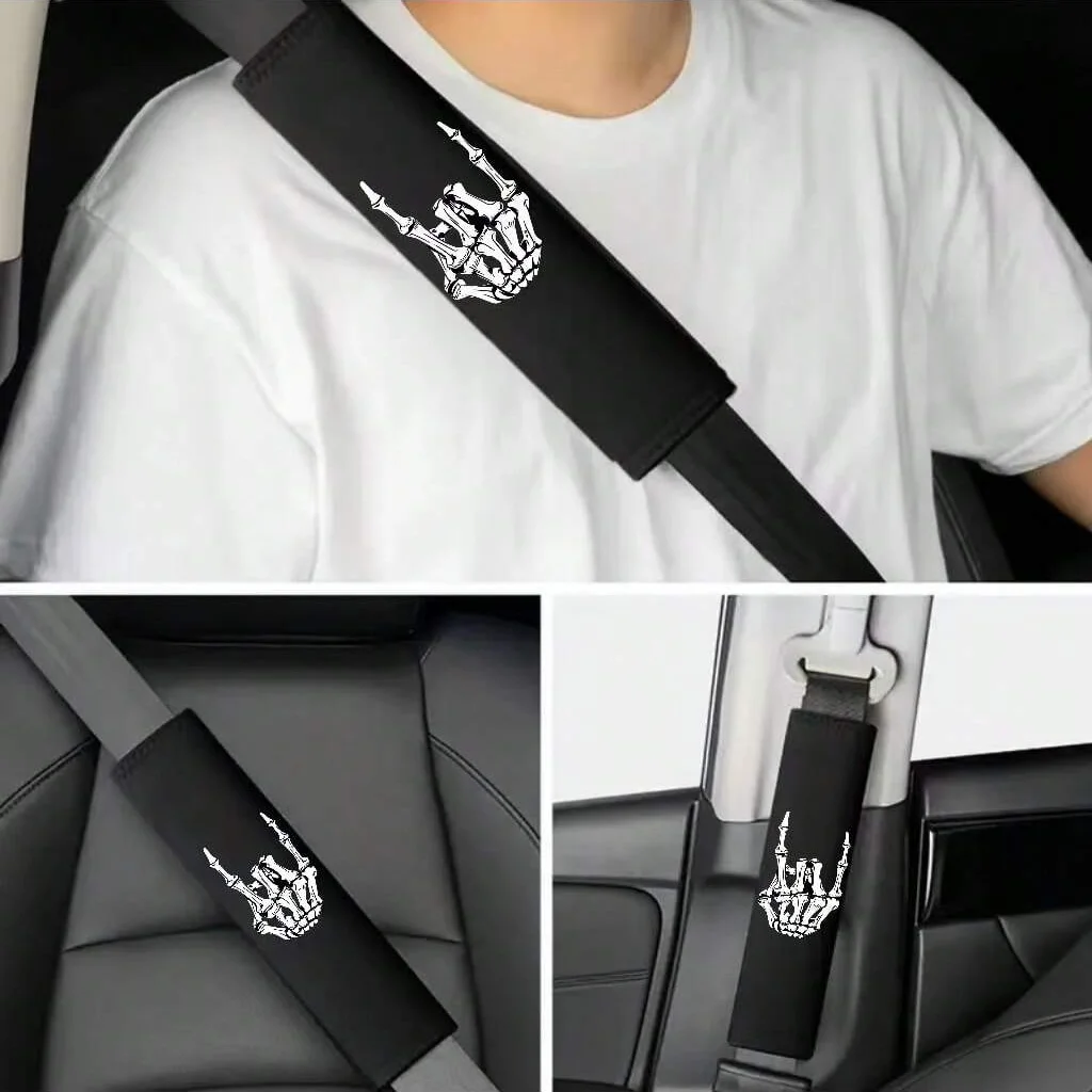 2PCS New Skeleton Hand Car Seat Belt Shoulder Pad - Soft and Comfortable Protective Cover, Black, Seat Belt Shoulder Protection