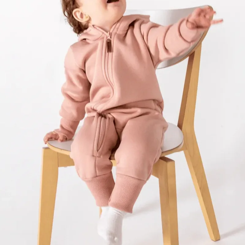 Korean Baby Rompers Bodysuits Newborn Jumpsuit Long Sleeved Hooded Zipper Hooded Crawling Suit Warm Long Crawling  127