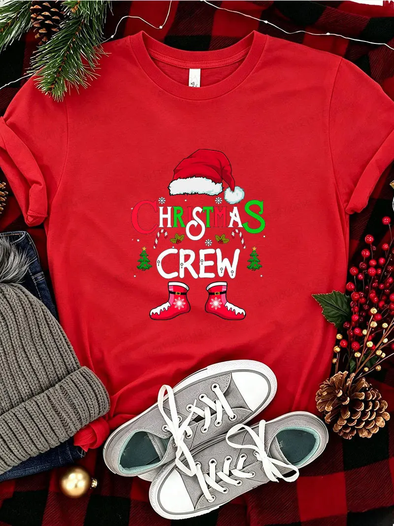 Weihnachts-Crew-Grafik-T-Shirts für Damen und Herren, T-Shirts mit Weihnachtsmann-Mützen-Print, kurzärmelige Oberteile für Weihnachten, passende Familien-Outfits für Partys, Geschenke – Detail 4