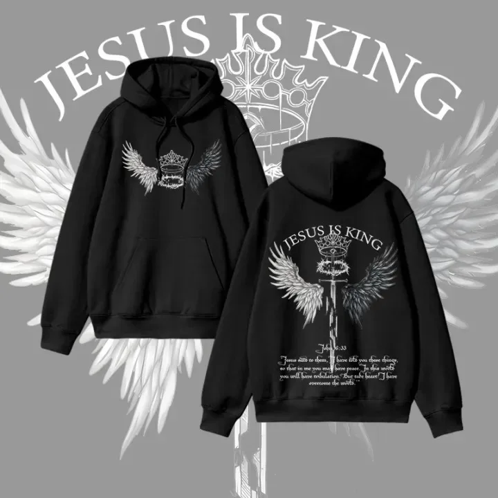 

2025 Autumn and Winter Unisex 100% Cotton JESUS IS KING Print Hoodie High-end Luxury Is for Both Men and Women Top Y2k