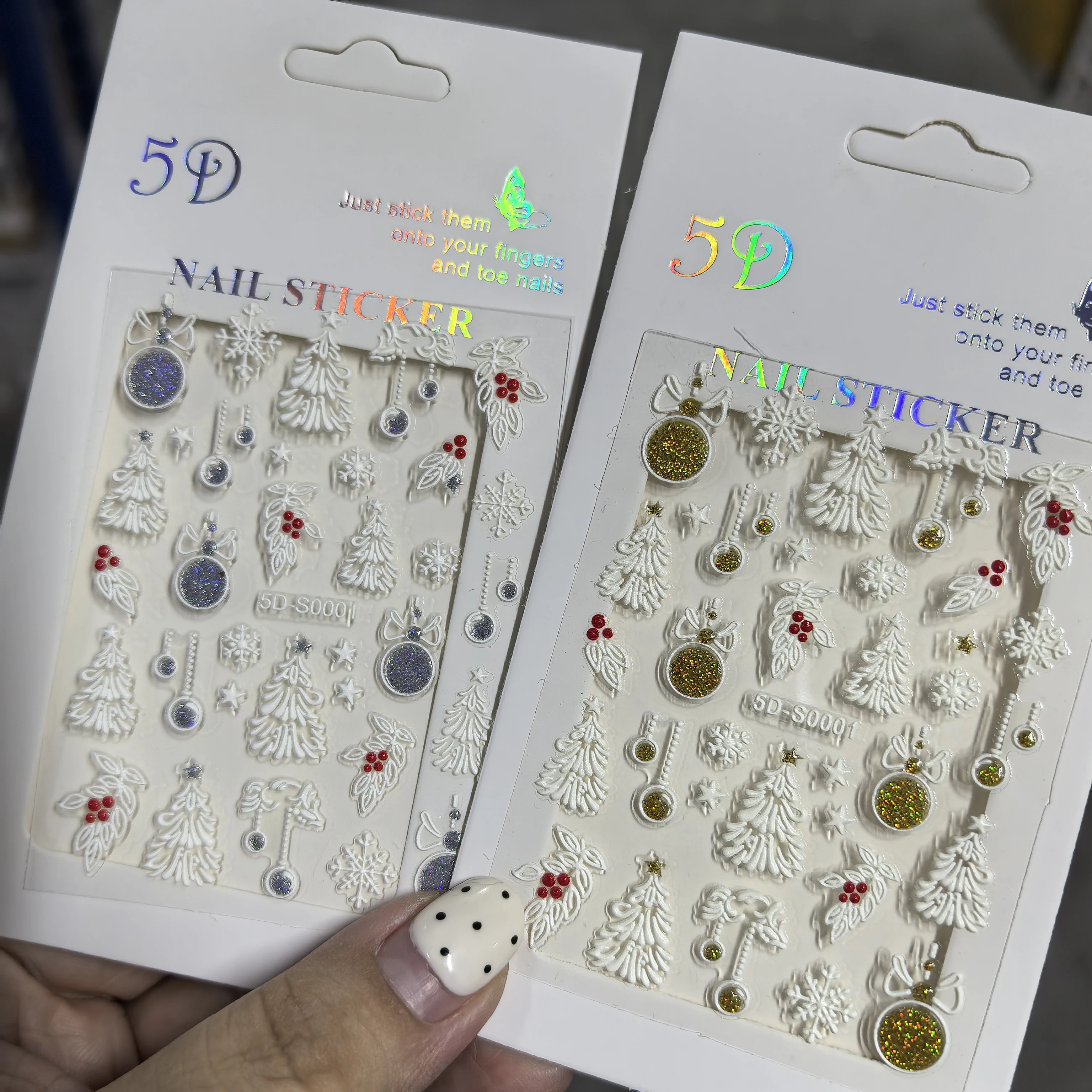 2 pièces or et argent lampe boule noël ongles autocollants 3D en relief arbre de noël flocons de neige arcs ongles décalcomanies manucure Nail Art fournitures