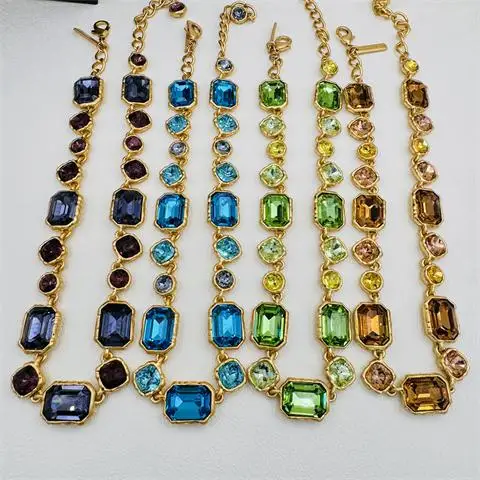 

Oscar Vintage Crystal Sugar Cube Necklace Elegant Geometric Statement Jewelry Luxury Designer Women's Collar Gift Party