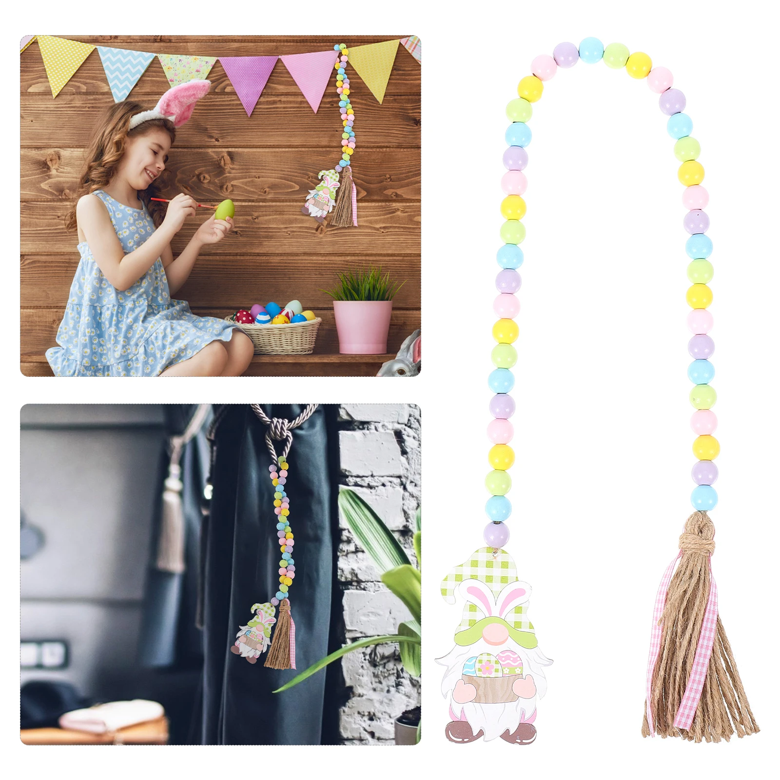 

Rabbit Bead Wall Hanging Party Pendant Home Wall Hanging Decor Easter Beaded String Tassel String Decor Easter