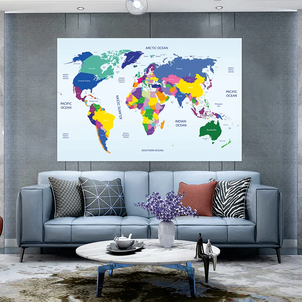 Non-Woven Mapa do Mundo Adesivo de Parede Cartaz, Decorativo Pendurado Imagem, Country Plate, Tamanho Grande, Decoração Da Parede Do Escritório, 150x100cm