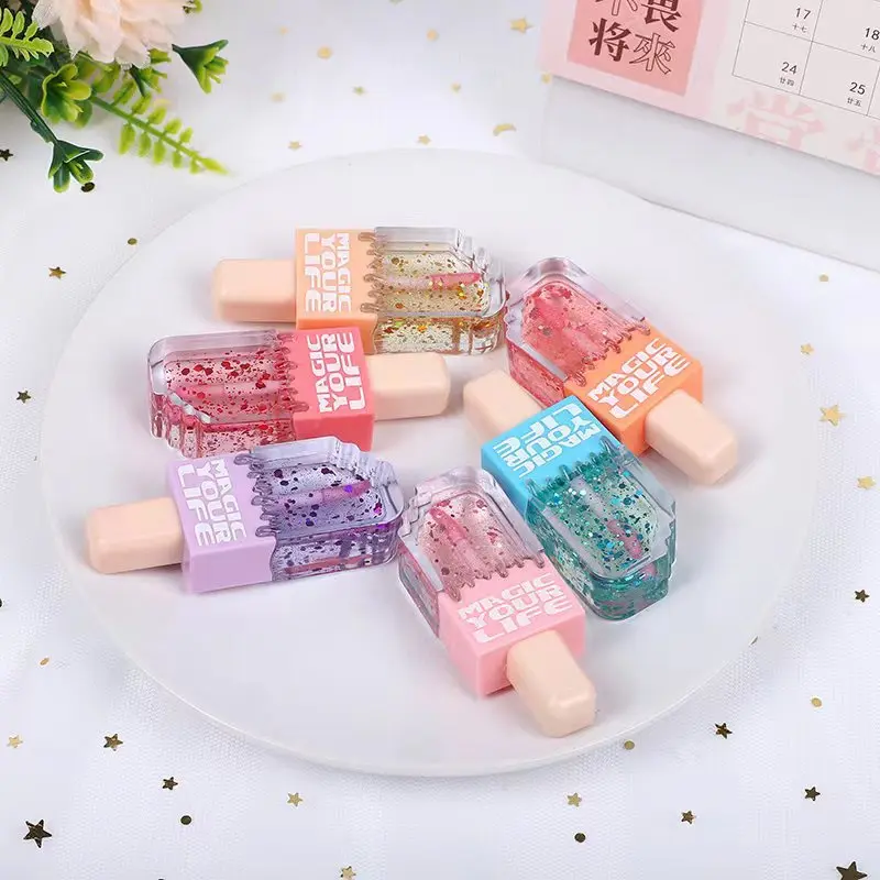 24Pcs 6 Colors Shiny Sequins Glossy Lip Oil Set Ice Cream Color Changing Moisturizing Lip Gloss Kawaii Lips Makeup Wholesale