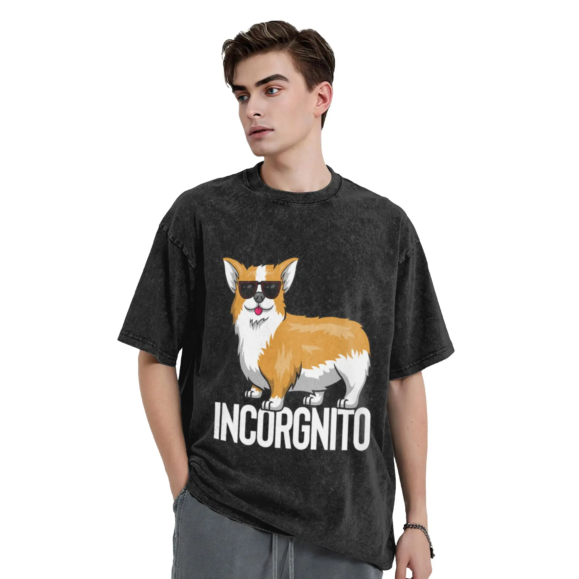 Incorgnito - Incognito Corgi Unique Cool A Washed T Shirt Men's Women's Oversized Cotton Tees Tops