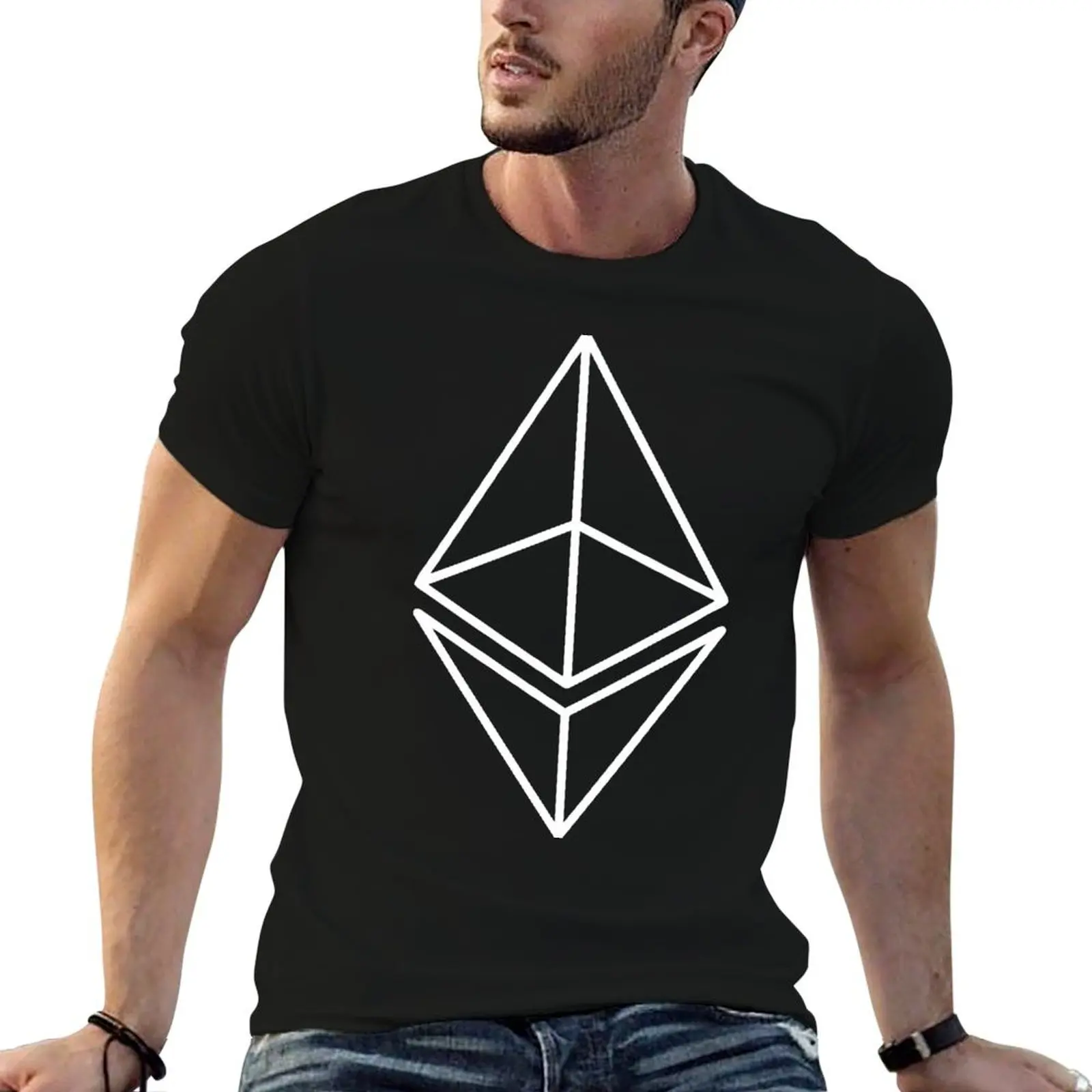 T-shirt blanc Ethereum, haut classique à manches courtes avec motif graphique