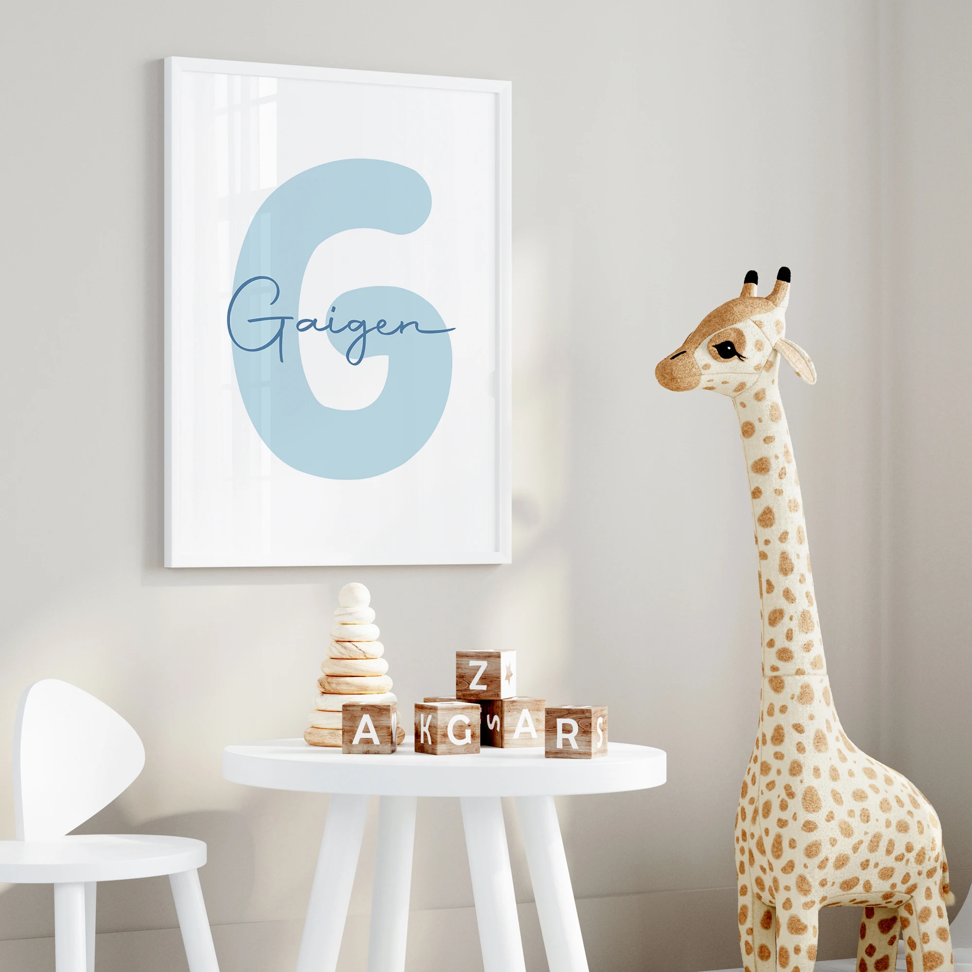 3 uds nombre personalizado lindo elfo azul pájaro flor pared arte impresión imagen sala de estar niños habitación decoración del hogar