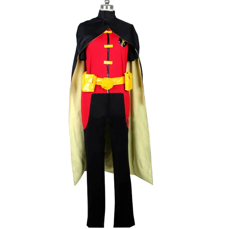 

2025 Adult Young Justice Robin Costume Uniform Black Cloak Jumpsuit For Men Halloween Cosplay Costume Outfit