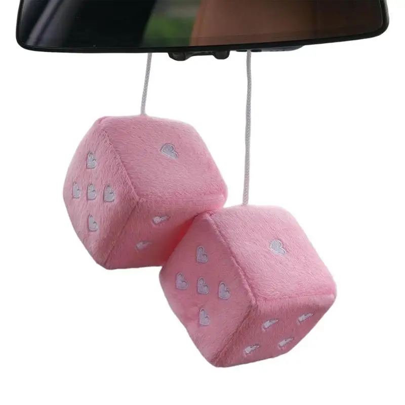 Car Dice For Mirror Plush Dice With Heart-Shaped Dots For Car Interior Hanging Accessories Car Decorative Hanging Mirror Fuzzy