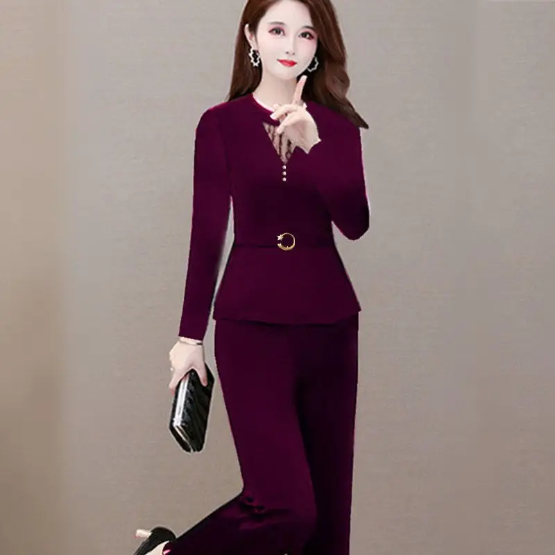 

Spring Autumn New Style Women's Fashion Slim Fit Long Sleeve Two Piece Set Polyester Fabric High Content Trendy Ensemble