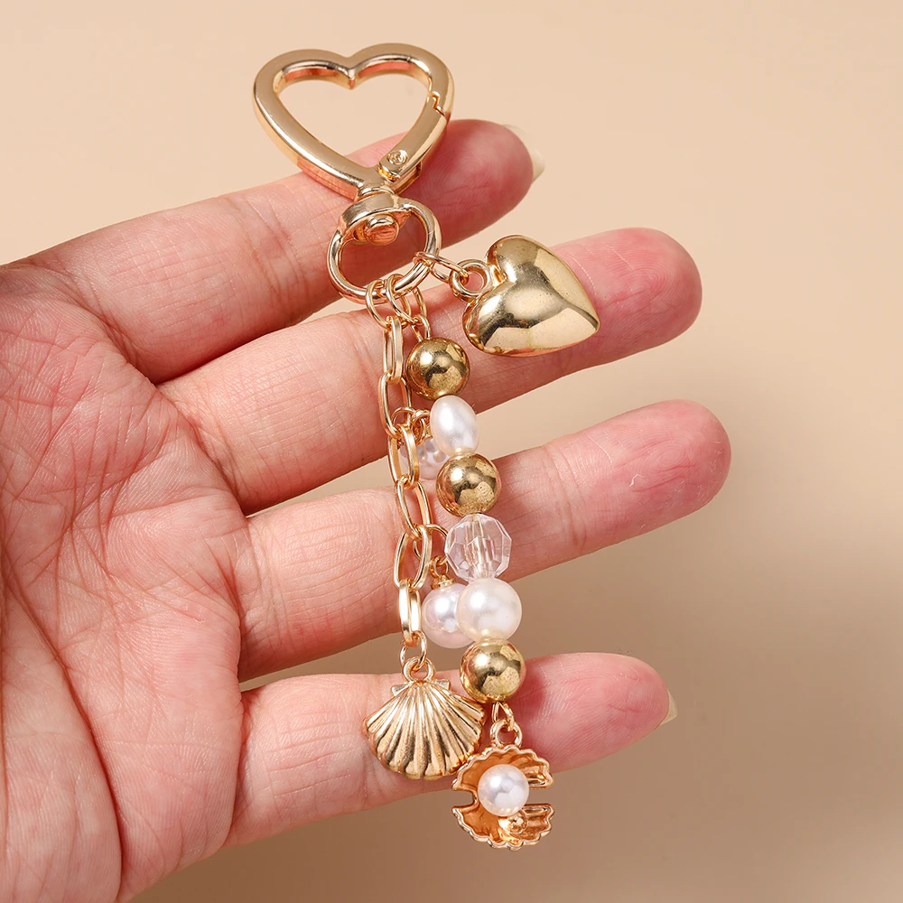 Aihua Fashion Sommer Strand Muschel Schlüsselanhänger Perlenbesetzter Schlüsselring Anhänger für Frauen Mädchen Handtaschen-Deko DIY Schlüsselanhänger Schmuck – Detail 4