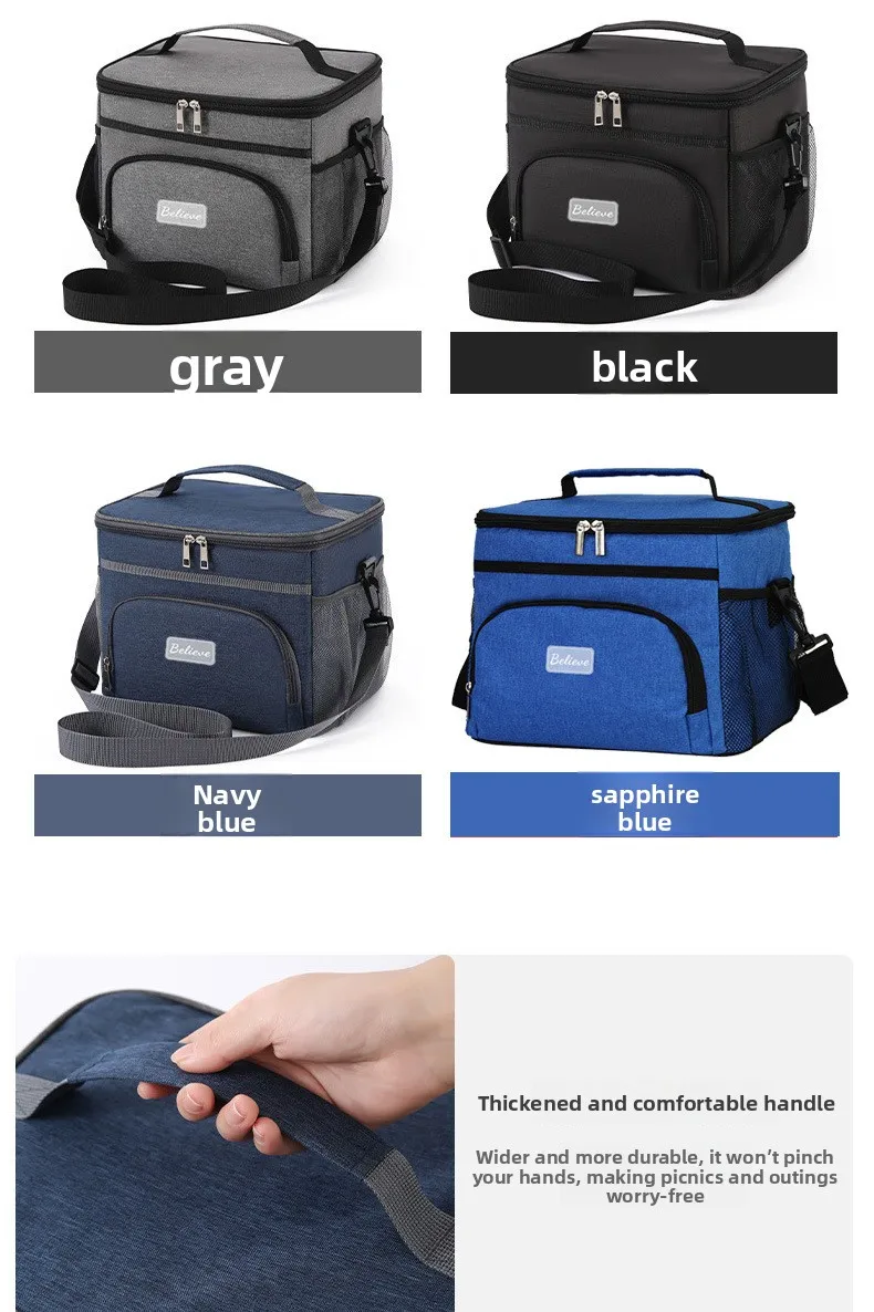 Isolierte Tasche, große Picknicktasche für den Außenbereich, isolierte Umhängetasche aus Oxford-Stoff, verstärkte Kühltasche mit Aluminiumfolie. – Detail 7