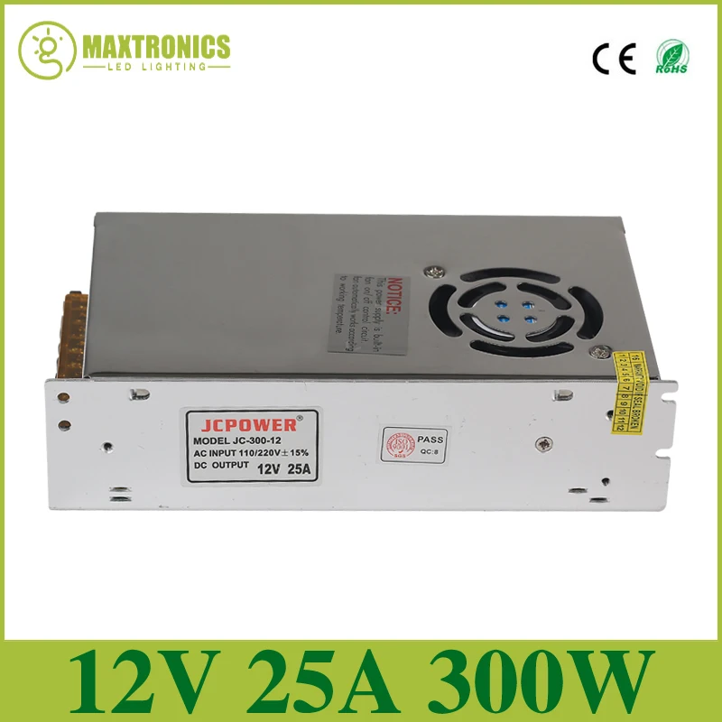 Best quality 12V 25A 300W Switching Power Supply Driver for LED Strip AC 110-240V Input to DC 12V Free shipping