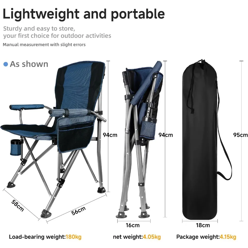 Collapsible Portable Camping Chair with Cup Holder and Storage Bag, Heavy Duty Support, Oversized for Outdoor Activities