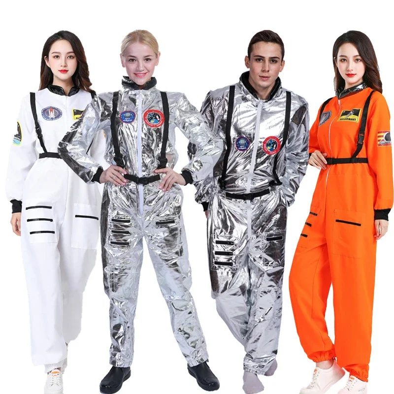 Adult Children Astronaut Costume Unisex Silver Spaceman Suit Men Women Space Role Play Fancy Dress Up Family Party Birthday @0Z*