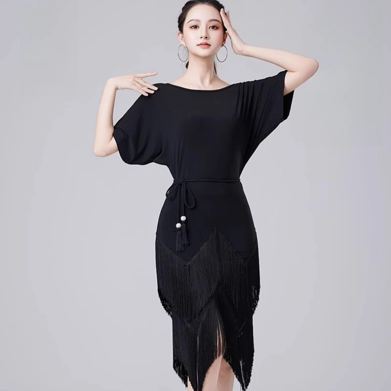 Latin dansjurk volwassen vrouwen geweven kwastje ontwerp high-end mode, kunstexamen prestatie training sexy trainingskleding