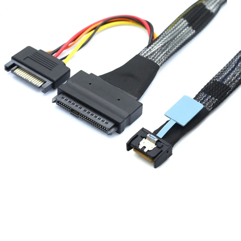 Top-Gen5 MCIO Slimline SFF-8654 4I To SAS 8639 U.2 Adapter Cable + 15P SATA Power Cable Converter Wire Cord