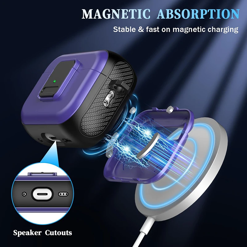 حافظة صلبة مغناطيسية واقية بقفل آمن ، غطاء مع سلسلة مفاتيح لأجهزة Airpods Pro 2 و 2nd و 1st