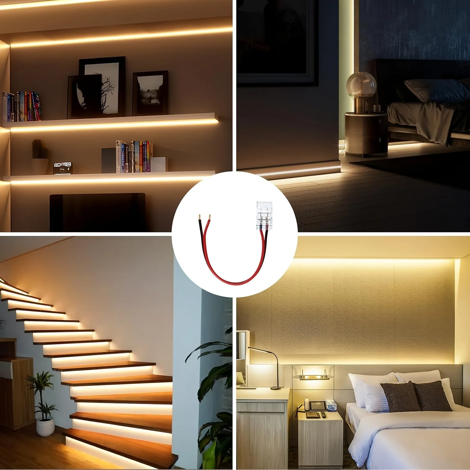COB LED Strip Connectors, Strip to Wire with 10cm Wire Single-Ended 2-Pin for 8mm COB/SMD 2835 3528 LED Strip