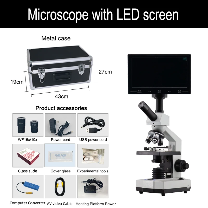 Typ telewizyjny Profesjonalny sperm laboratoryjny biologiczny mikroskop lornetkowy HD Zoom 2000X + USB 5MP elektroniczny okular cyfrowy + 7-calowy