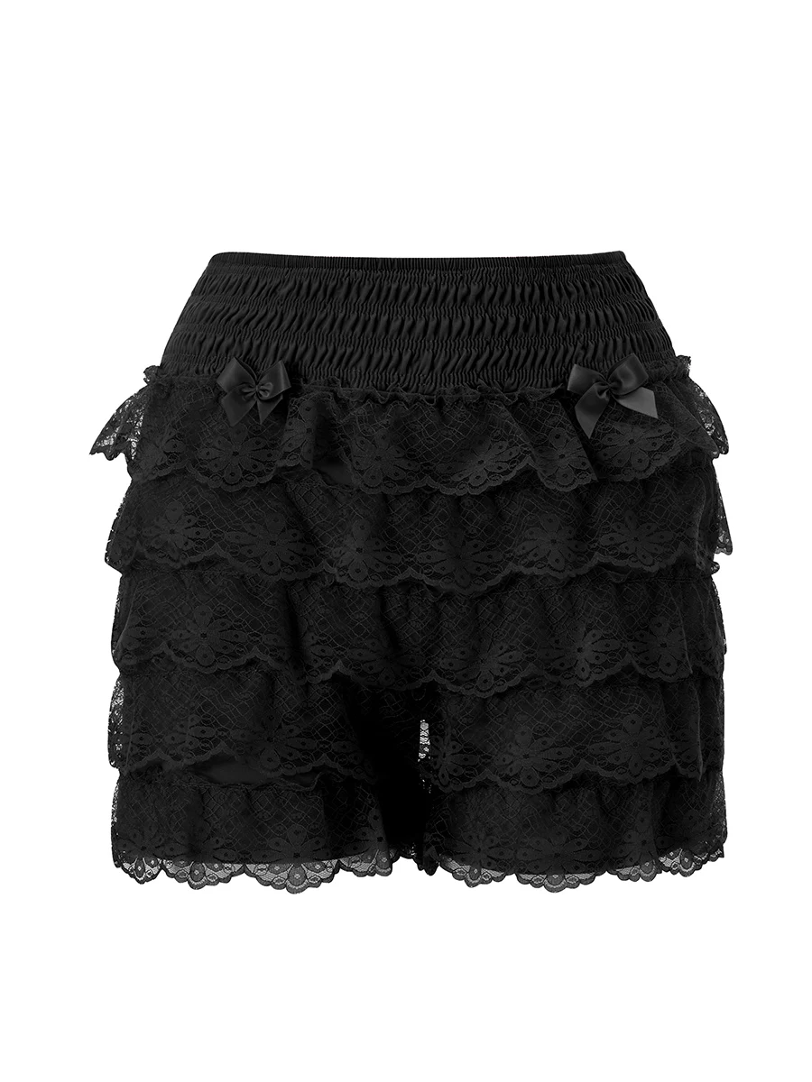 Shorts de lingerie de renda floral feminino cintura elástica em camadas babados bodycon calças curtas