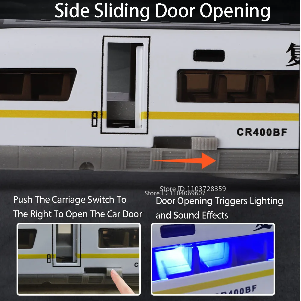 1:60 Scale High-speed Rail Model Miniature Toys Alloy Diecast Rail Cars Sound Light Doors Opened Toy Train Models for Kids Gifts