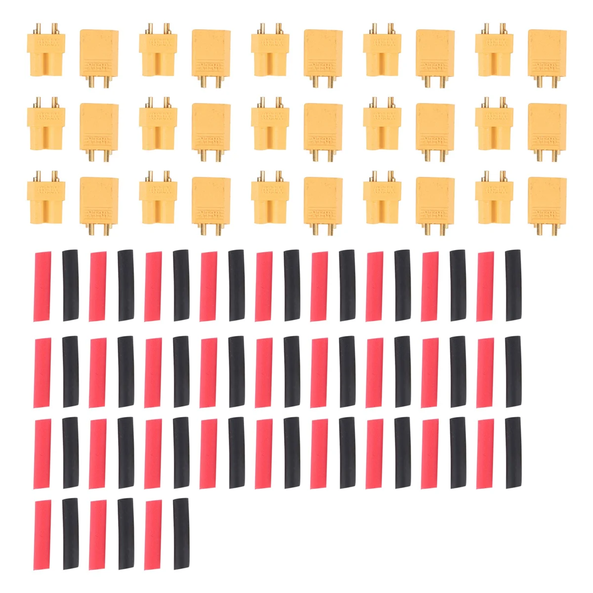 XT30 15 Pairs Male Female Battery Connectors XT30U Male Female Connectors Round Plug Female with Heat Shrink Tube