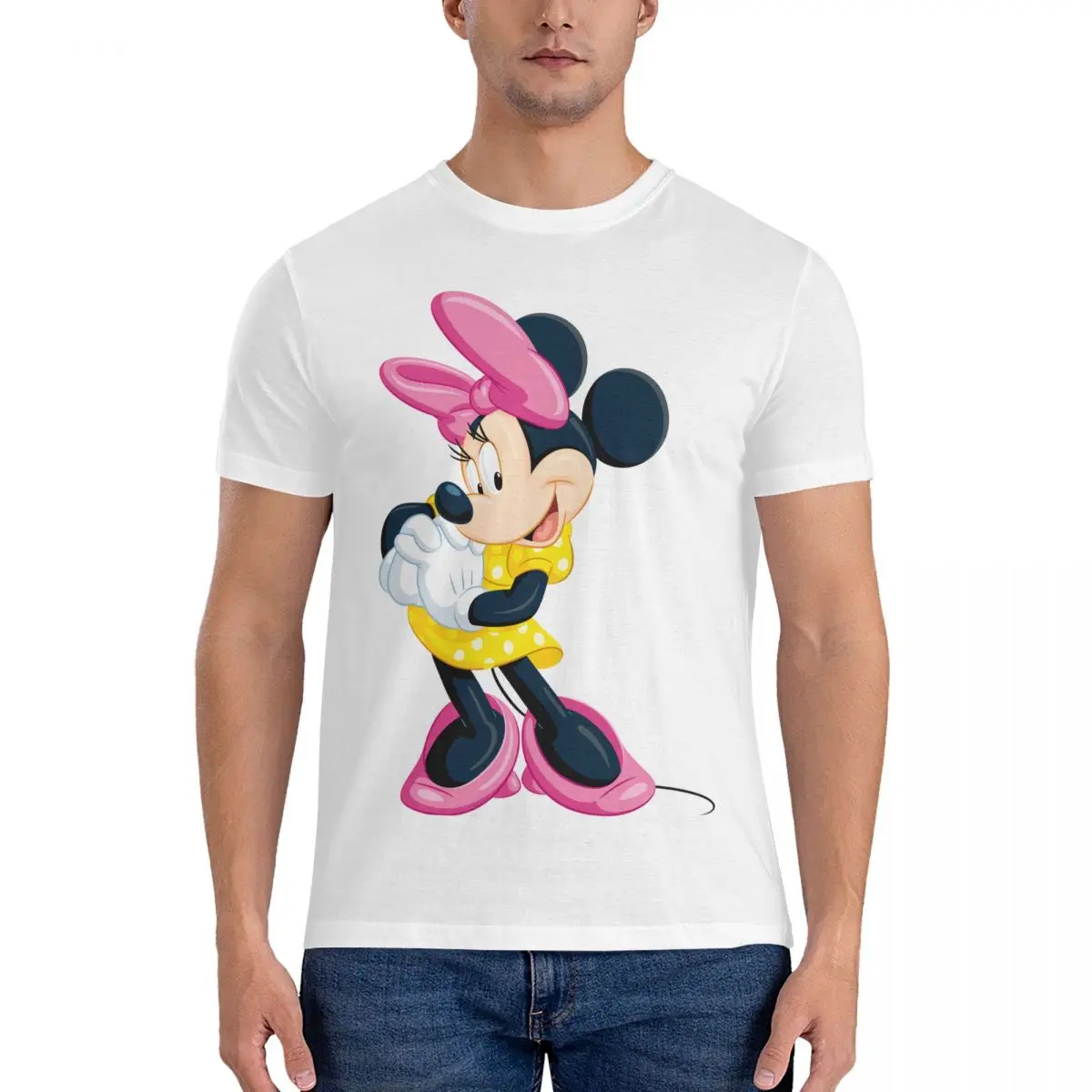 Men's Minnie Pink T Shirt Disney Mickey Mouse Cartoon Pure Cotton Clothing Cool Short Sleeve Round Collar T Shirt Party T-Shirts