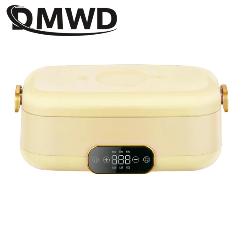 DMWD Electric Heating Lunch Box Mini Rice Porrdige Slow Cooker Steamer Lunchbox Soup Meal Heater Stainless Steel Food Container