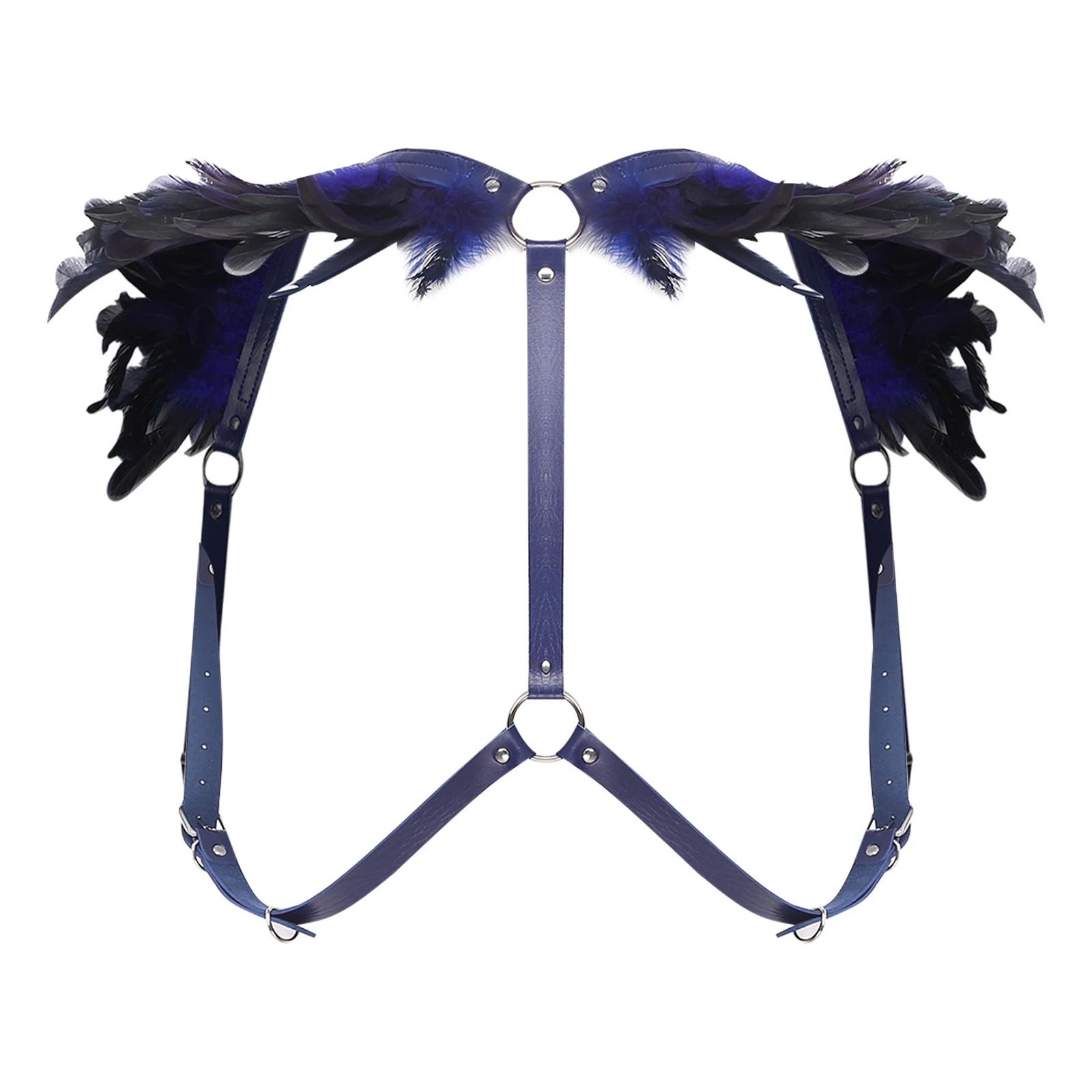 Épaulettes gothiques en plumes pour hommes et femmes, harnais de poitrine réglable, ceinture corporelle, accessoire de Costume de danse de chanteur, harnais d'épaule